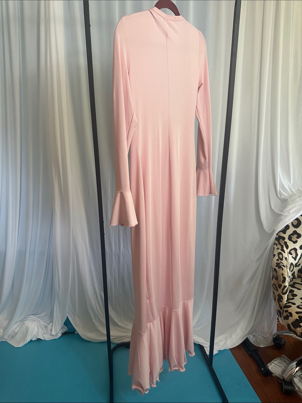 Sexy Body Contour Pink Long Sleeve Ruffle Button-Front Maxi Dress - Picture 5 of 5